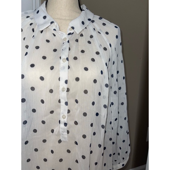 Women’s White Polka Dot Pattern Joe Fresh Sheer Blouse 🖤 - Picture 12 of 17
